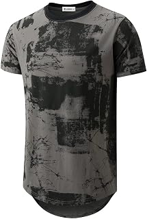 KLIEGOU Men's Longline Printed T-Shirt, Stretch Cotton
