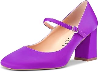 Aachcol Women Mary Jane Pumps Closed Square Toe Block Chunky Mid Heel Slip-on Wedding Office Party Dress Shoes 8CM