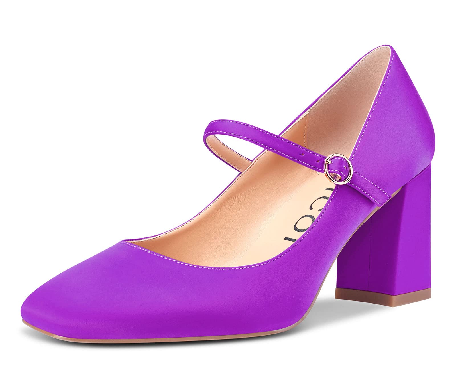 Aachcol Women Mary Jane Pumps Closed Square Toe Block Chunky Mid Heel Slip-on We