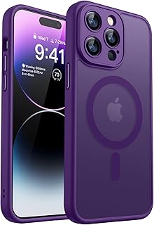 CANSHN Magnetic Case for iPhone 14 Pro Max with Full Camera Protection [Compatible with Magsafe] [Translucent Matte] Protective Phone Case, Purple