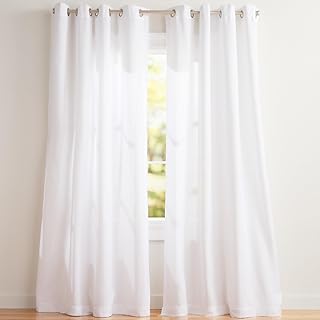Exclusive Home Linen Grommet Top Loha Panel Curtains, Linen, Polyester, Winter White, W 54" x L 108" (2 Panels), 2 Units