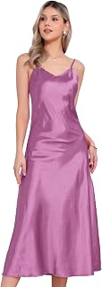 Allegra K Satin Long Dresses for Women Spaghetti Strap Silky Maxi Dress