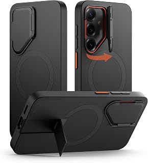 SURITCH Magnetic Case Compatible with Samsung Galaxy S25 Plus 5G Mobile Phone Case with Metal Stand & Camera Protection Shockproof Protective Case Scratch-Resistant Case for Galaxy S25 Plus (Black)