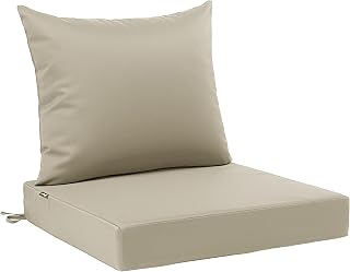 Favoyard Outdoor Patio Seat Cushions Set, 24 x 24 Inch, Waterproof, Beige | Fade-Resistant, Removable Cover, Deep Seat & Back Cushion, Tie Straps for Patio Furniture, Garden, Rocking Chair, Sofa Couch