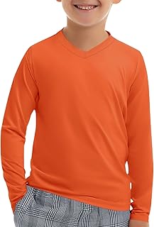 Haloumoning Boys Long Sleeve T-Shirts, Dry Fit, Athletic Teens Kids Teen T-Shirt with V Neck, Comfortable 5-14 Years