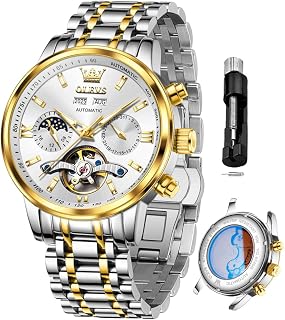 OLEVS Mens Diamond Analog Quartz Stainless Steel Watch Waterproof Luminous Date Two Tone Luxury Casual Watch