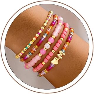 Turandoss Teen Girls Gifts Trendy Stuff, Colorful Beaded Initial Bracelets