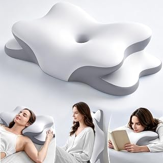 Sleep Apnea Pillow with Neck Pain & Snoring Relief-Orthopedic Cervical Pillow,Ergonomic Contour Memory Foam Pillow for Side,Back,Stomach,Dreamers Relief,Medium Soft Support (White, Queen Size)