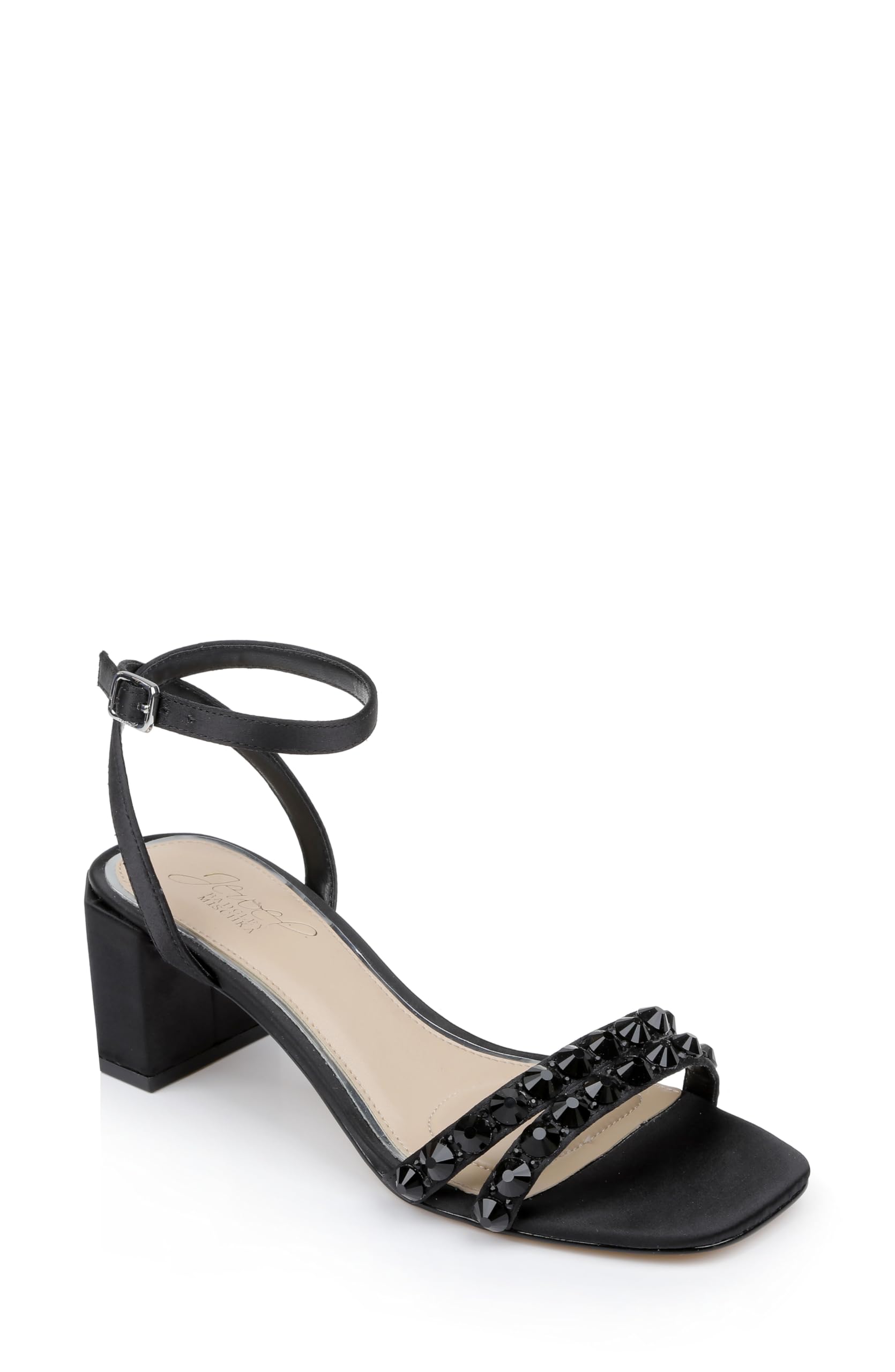 Jewel Badgley Mischka Honor Block Heels with Straps Studded with Precious Stones