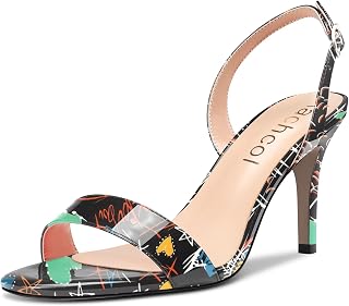 Aachcol Women's Stiletto Mid High Heel Sandals Back Strap Ankle Strap Slingback Round Open Toe Dress Shoes Office Party Wedding Varnish 8 cm