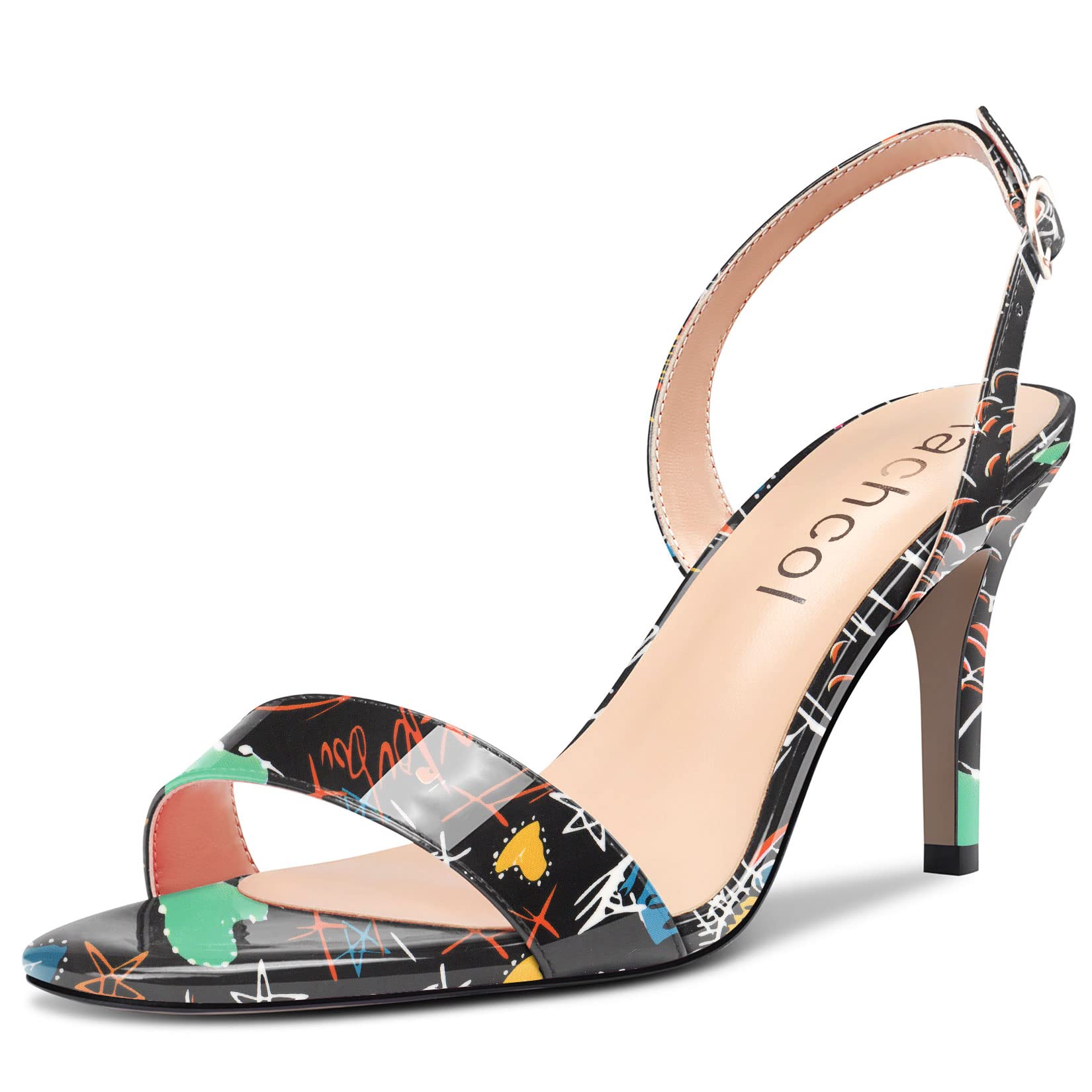 Aachcol Women's Stiletto Mid High Heel Sandals Back Strap Ankle Strap Slingback 