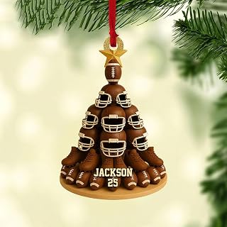 Personalized Football Ornament, Custom Name Acrylic Christmas Decoration with Jersey, Helmet and Ball Design, Sports Tree Keepsake Gift for Player, Coach, Team, Idea 24