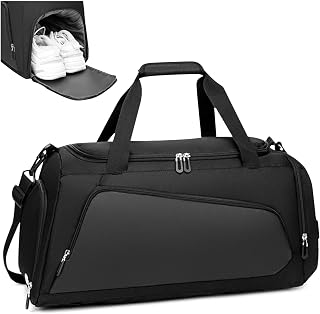 ABOHU Waterproof Gym Bag Duffle Bag with Wet Pockets and Shoe Compartment, Foldable Overnight Weekend Bags for Women Man, Durable Sports Holdall Bags for Sports and Travel (Black, 40L)