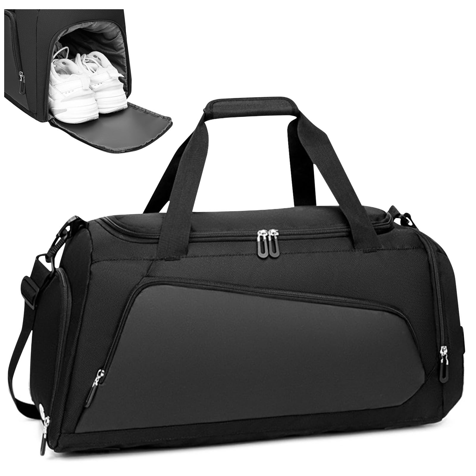 ABOHU Waterproof Gym Bag Duffle Bag with Wet Pockets and Shoe Compartment, Folda