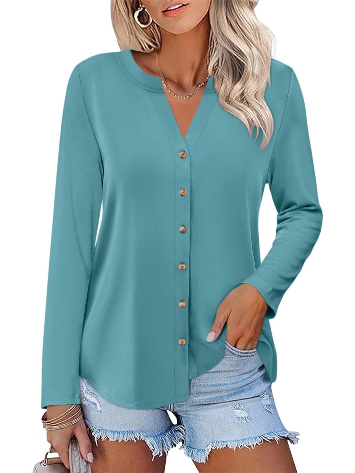 ORANDESIGNE Camicie da donna a maniche lunghe con bottoni, tuniche autunnali da 
