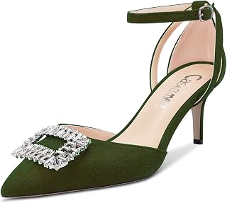 Castamere Women's Stiletto High Heel Pointed Toe Pumps Ankle Strap Diamond Crystal 6.5 CM Heels