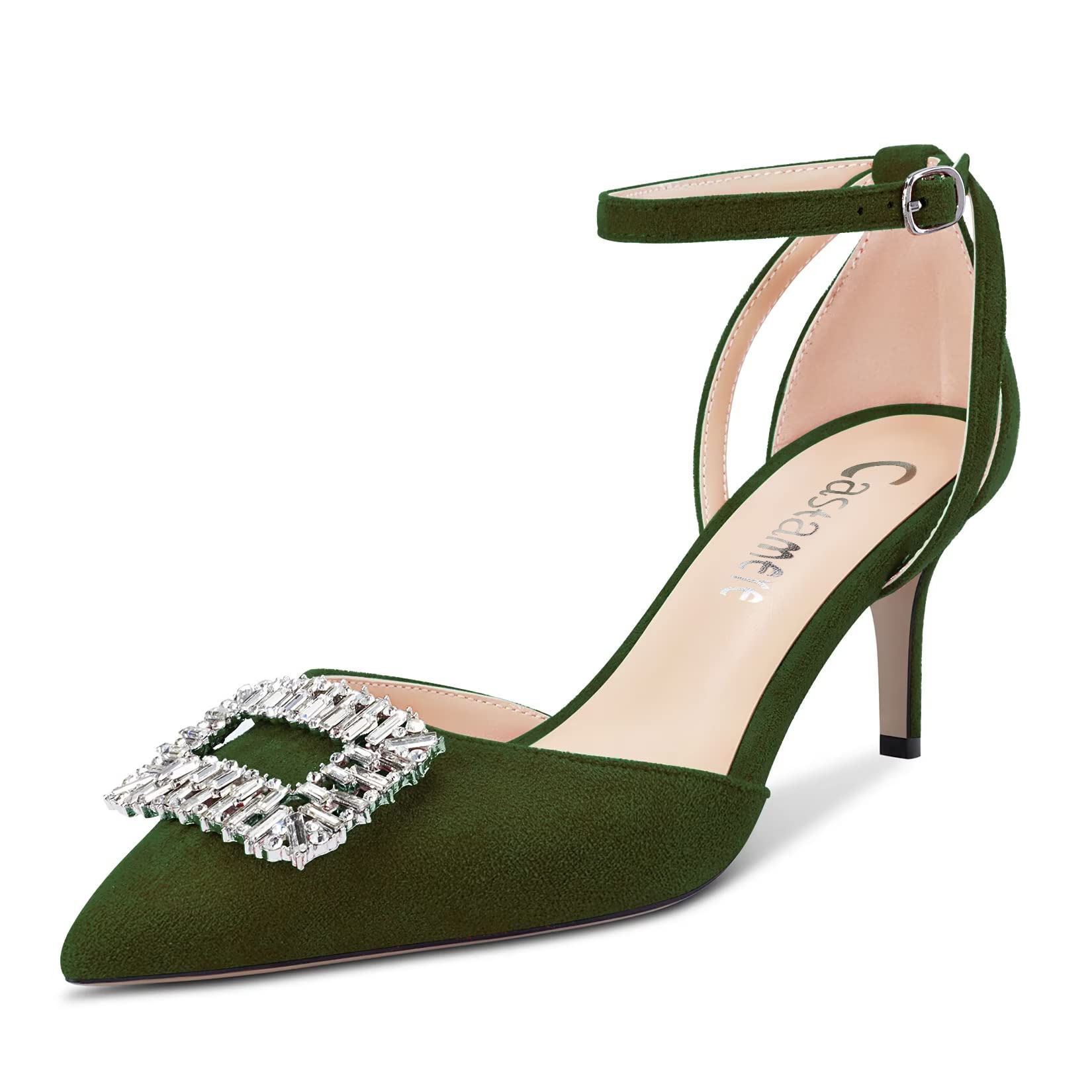 Castamere Women's Stiletto High Heel Pointed Toe Pumps Ankle Strap Diamond Cryst