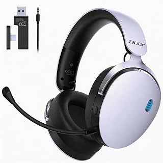Acer Wireless Gaming Headset with Aluminum Frame for PS5, PC, Switch -White | Tri-Mode(2.4GHz/Bluetooth/Wired) Gaming Headphones with ENC Mic, Stereo Sound, 40H Battery, Blue Light Indicator, 50mm Driver