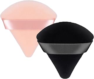 2 Pieces Puff Powder Puff Face Makeup Powder Puff Triangle Soft Foundation Sponge Reusable Makeup Sponges with Strap (Black, Nude)