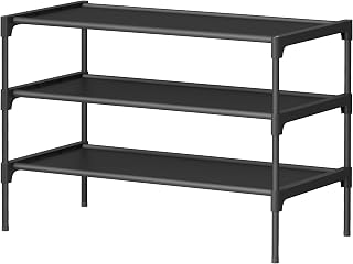 SONGMICS Shoe Rack, Space-Saving Entryway Organizer, 3-Tier, Ink Black | 3-Tier Shoe Storage Organizer, Non-Woven Fabric Shelves, Ink Black ULSH023BH01