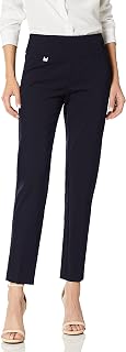 SLIM-SATION - Solid Knit Pull On Easy Fit Ankle Pant with Hem Vent, Women's Trousers