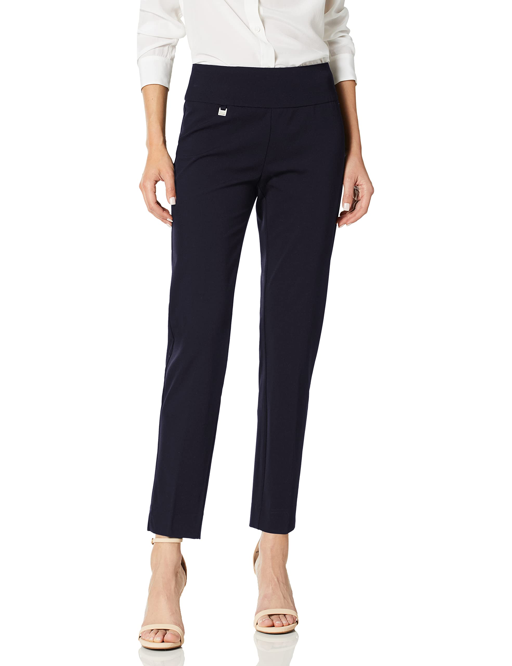 SLIM-SATION - Solid Knit Pull On Easy Fit Ankle Pant with Hem Vent, Women's Trou