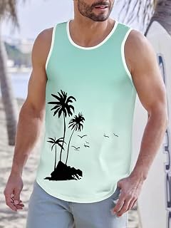 Men's Running Tank Top Sleeveless Palm Graphic Vacation Muscle Summer Beach