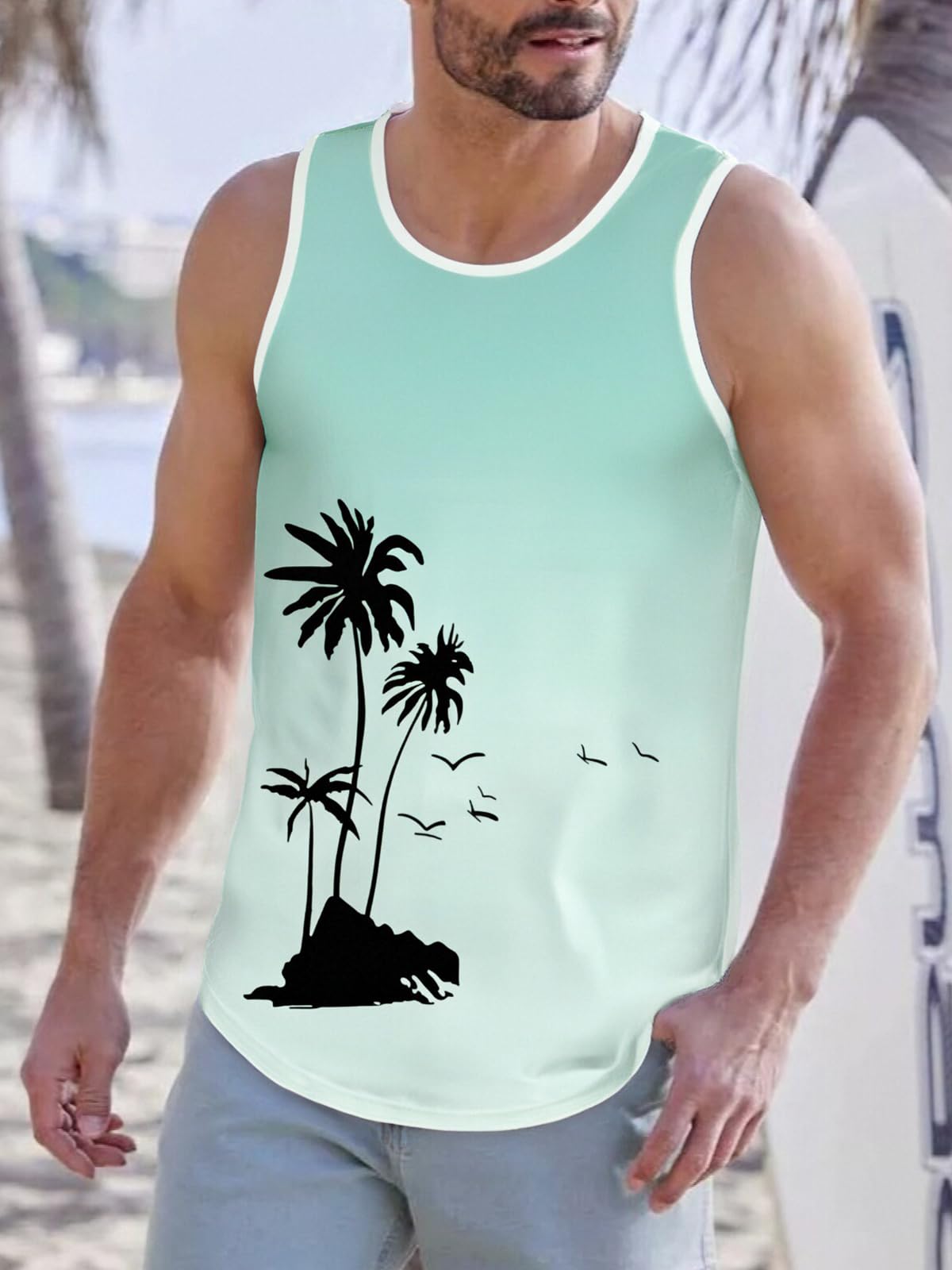 Men's Running Tank Top Sleeveless Palm Graphic Vacation Muscle Summer Beach