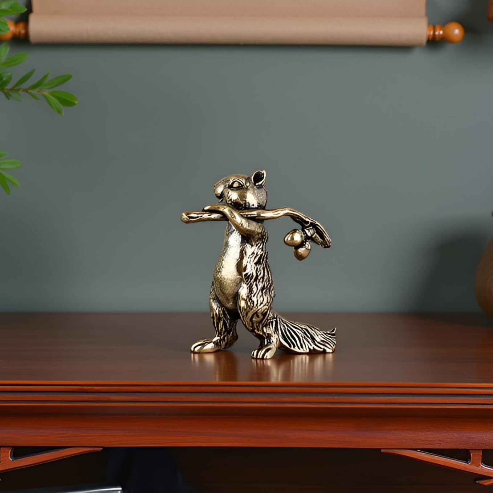 Vintage Brass Squirrel Figurine, Antique Home Art Decor for Living Room, TV Stan