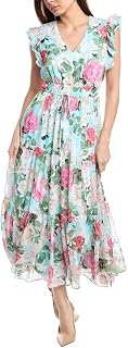 Anne Klein Drawstring Waist Maxi with Ruffle SLVS Women's Dress (Pack of 1)