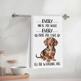 Adorable Dachshund Pattern Kitchen Towel 13 x 23 Inches, Absorbent Microfiber Decorative Cloth Tea Towel, Waffle Hand Towel for Kitchen Home Bathroom, Dog Lovers Gift 1