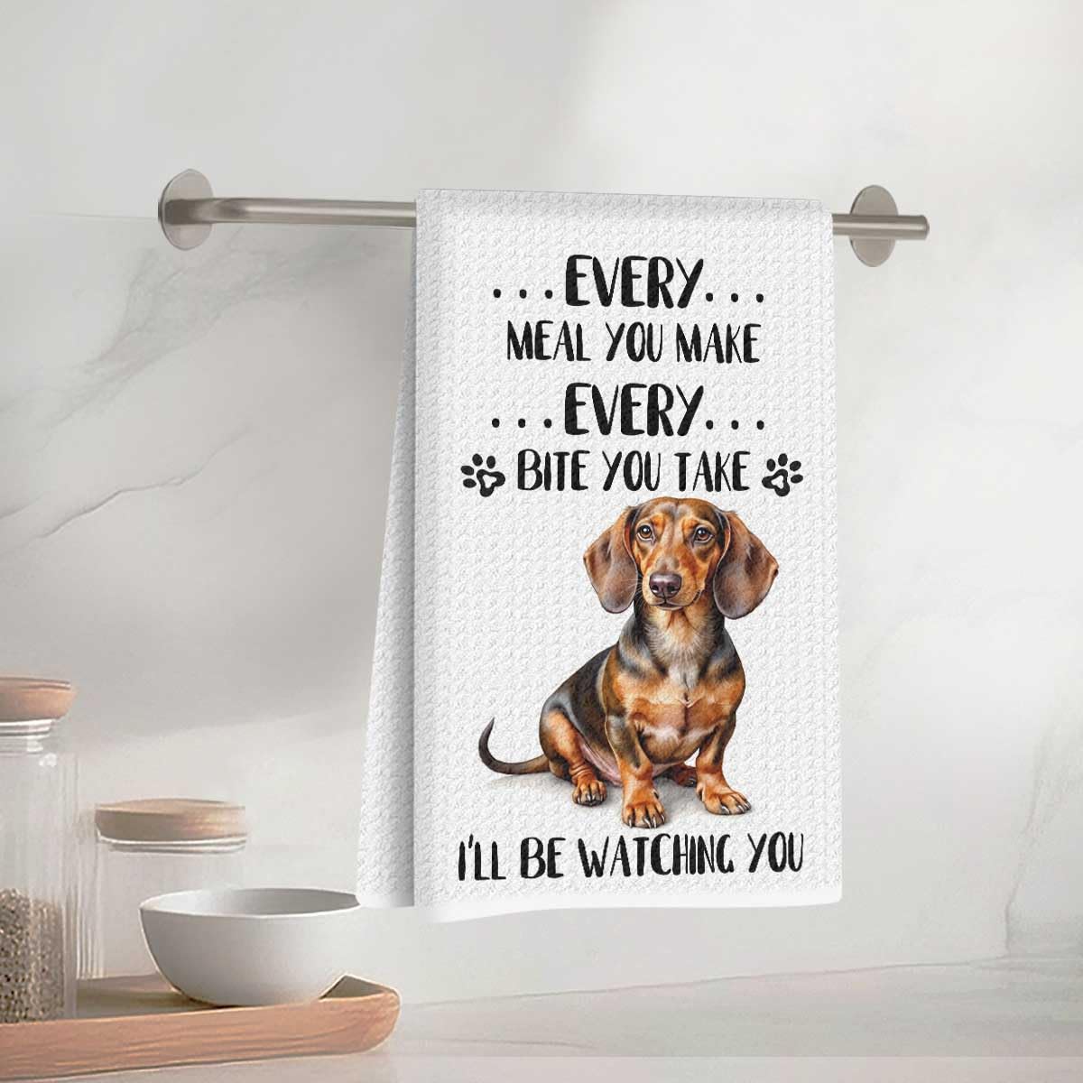 Adorable Dachshund Pattern Kitchen Towel 13 x 23 Inches, Absorbent Microfiber De