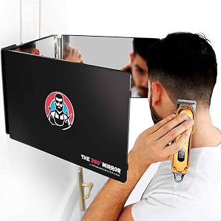 The 360 Mirror Trifold Barber 3 Way Mirror for Self Hair Cutting System | Trifold Barber Mirror to Cut Your Own Hair and Beard, See Back of Head, Height Adjustable - Free Tutorials, 1 Year Warranty
