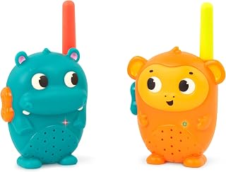 B. toys Hippo & Monkey Walkie-Talkies, 2-Pack Press-to-Talk Set, Activity | 2 animal walkie-talkies with 1-button use, light indicators, 100-foot range, indoor or outdoor play, Hippo & Monkey, 3+ Years