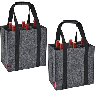 Eurhomewit 2 Pack Wine Bottle Carrier 6 Compartments, Bottle Bag Felt Wine Tote Bag Holder with Protable Handles, Reusable Wine Bottle Bag for Transporting Red Wine, Champagne, Beer and Water Bottles