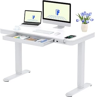 FLEXISPOT Desk Adjustable Height 120 x 60 cm, Desk with Electric Drawers, LED Display, Memory and USB Port, Ideal for Home Office, White