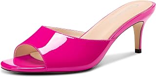Castamere Women Round Open Toe Kitten Heel Mules Shoes Sandals Party Dance Dress Slip-on Sandals 6.5 CM Heels