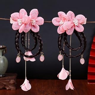 All-match Flower Fascinator for the Year Red Hair Accessories Chinese Style Tassels (E)