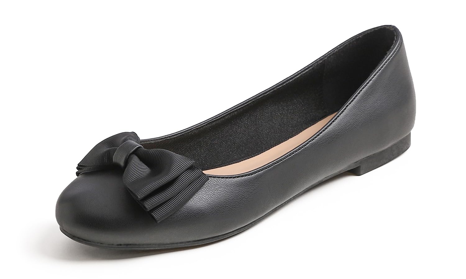 Feversole Women's Patent Round Toe Cute Bow Trim Ballet Flats, Ballerine Punta T