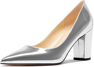 Aachcol Womens Pointed Toe Slip On Mid Heel Office Chunky Heel Pumps 3 in