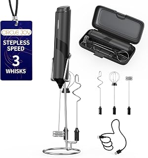 CIRCLE JOY Electric Milk Frother with Variable Speed & 3 Detachable Whisks