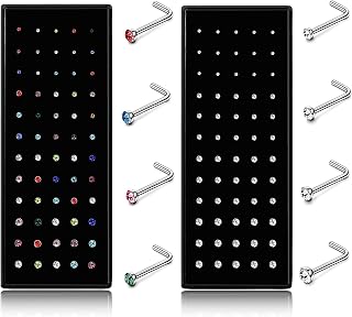Dochais Hypoallergenic Nose Studs for Women Men 316L Stainless Steel Silver | CZ Diamond Nose Piercing Jewelry L Shaped Studs Rings Bone Stud Screw Piercings 20G 22G 1.5mm 2mm 2.5mm 3mm 120 Pieces