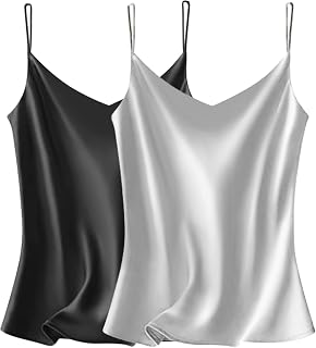 VIDUSSA Womens Silky Satin Vest Tops Pack V Neck Spaghetti Strap Loose Sleeveless Cami Tank Shirt Blouses