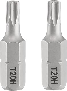 Generic 2pcs T20H Torx Screwdriver Bit 1/4" Hex Shank 25mm/1" Length Magnetic Star 6 Point Head Hex Bits S2 Steel Screw Driver Bit with Hole