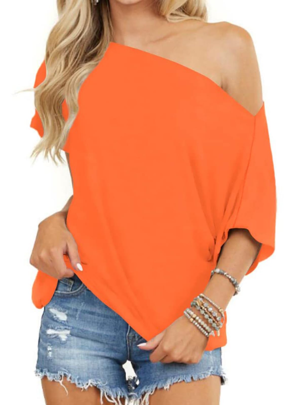 Eniloyal off shoulder tops for women, batwing long sleeve shirts, loose blouse, 
