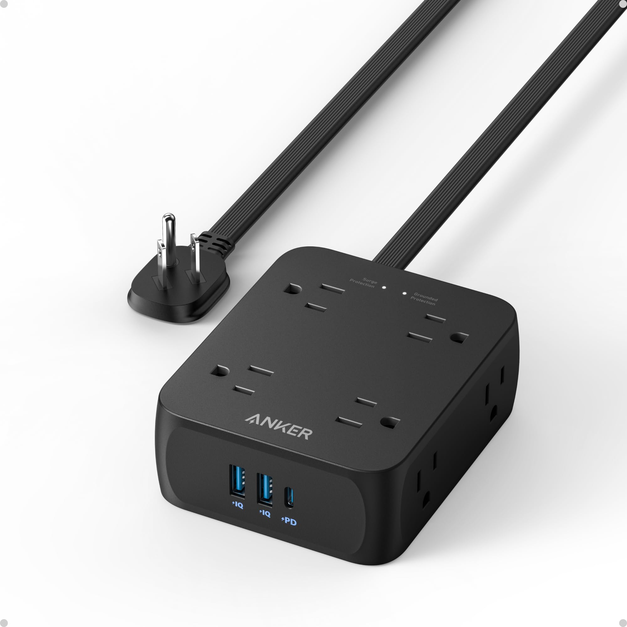 Anker Power Strip with 2000J Surge Protector, Outlet Extender, 20W, 8AC | lat Pl