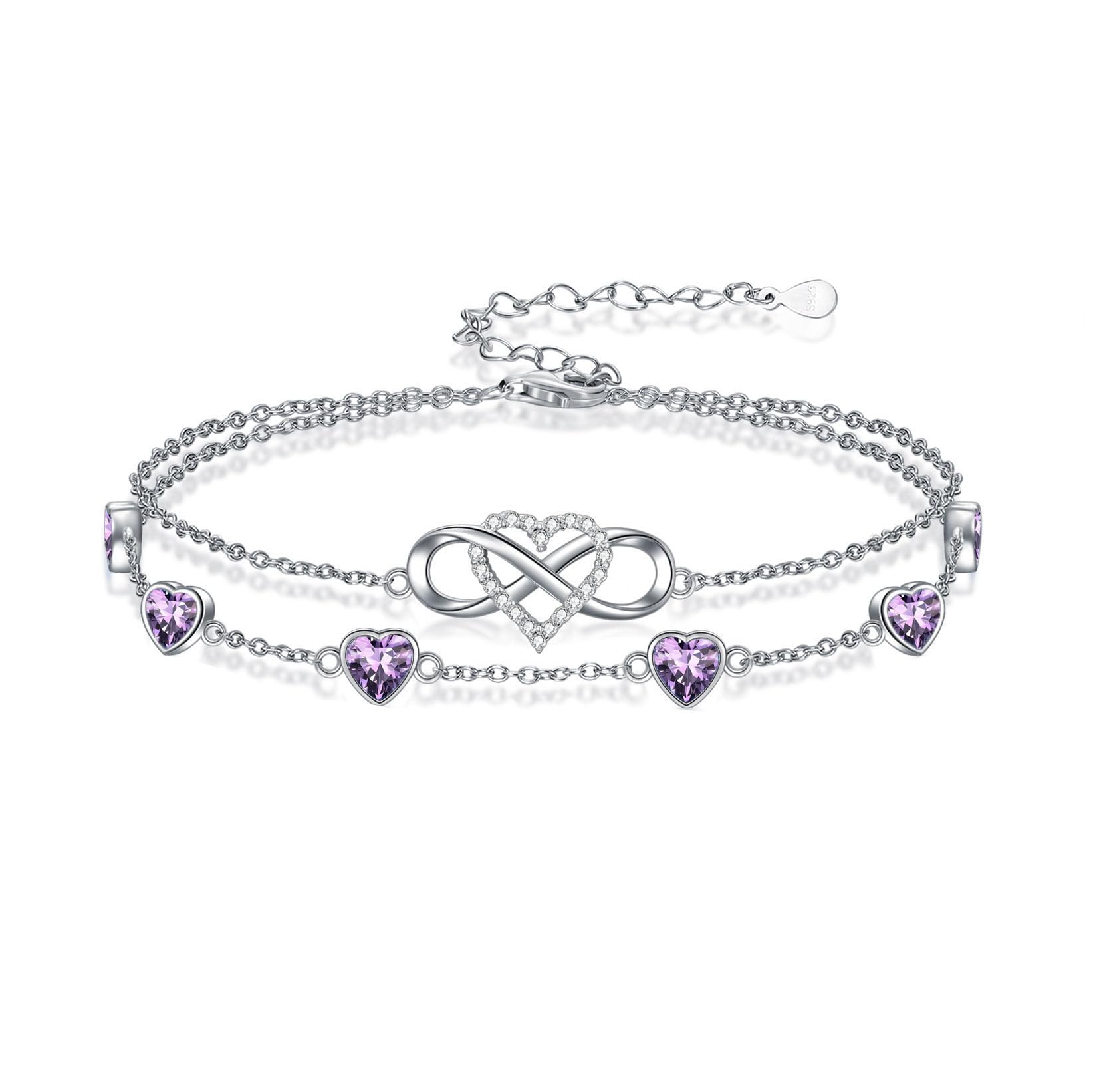 Infinity Heart Birthstone Charm Link Anklets/Bracelets for Women 925 Sterling Si