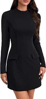 Vrtige Women's Long Sleeve Crew Neck Slim Fit Bodycon Zipper Work Party Mini Short Dress