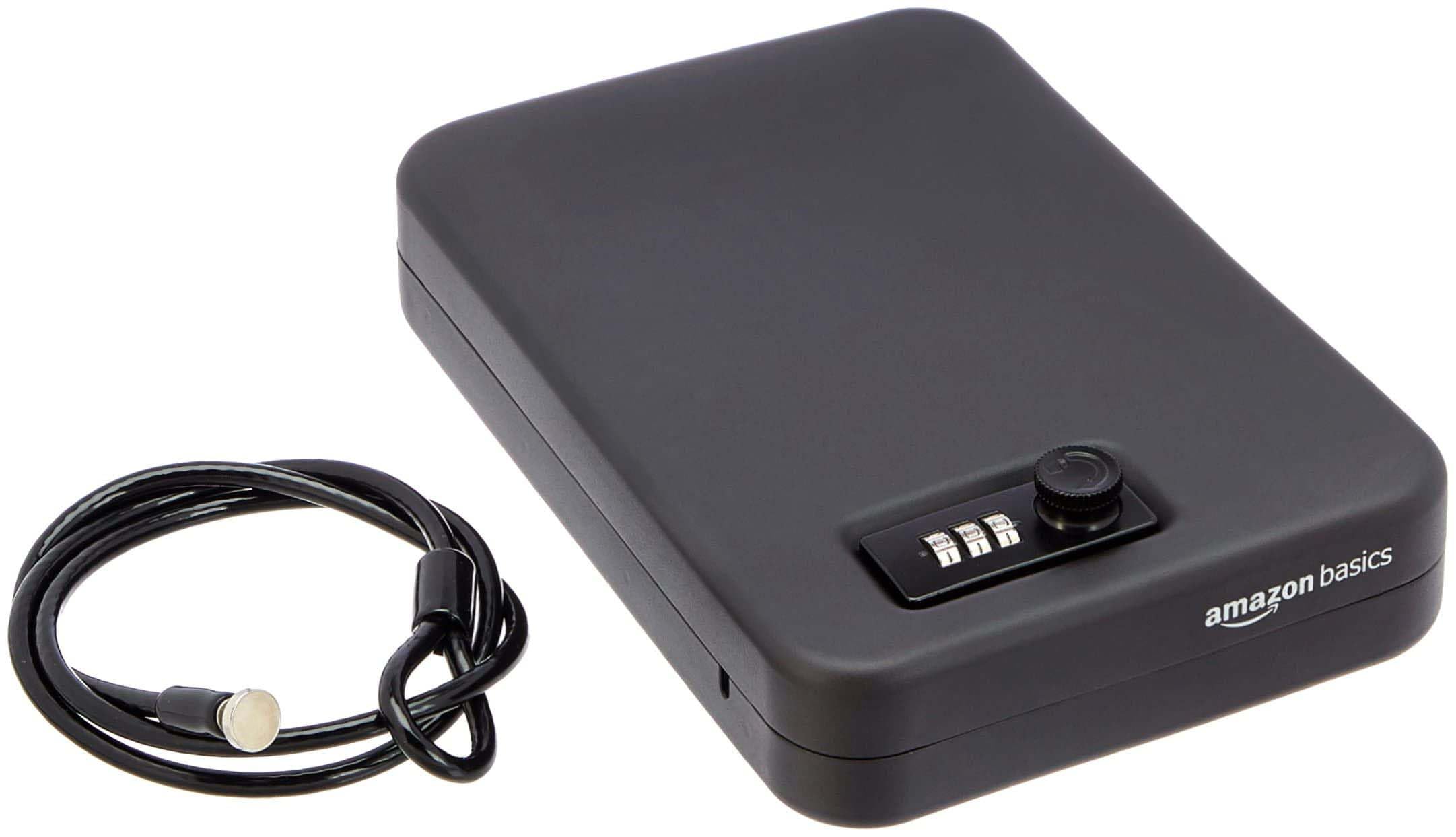 Amazon Basics Portable Security Case Lock Box Safe with Combination Lock for Val