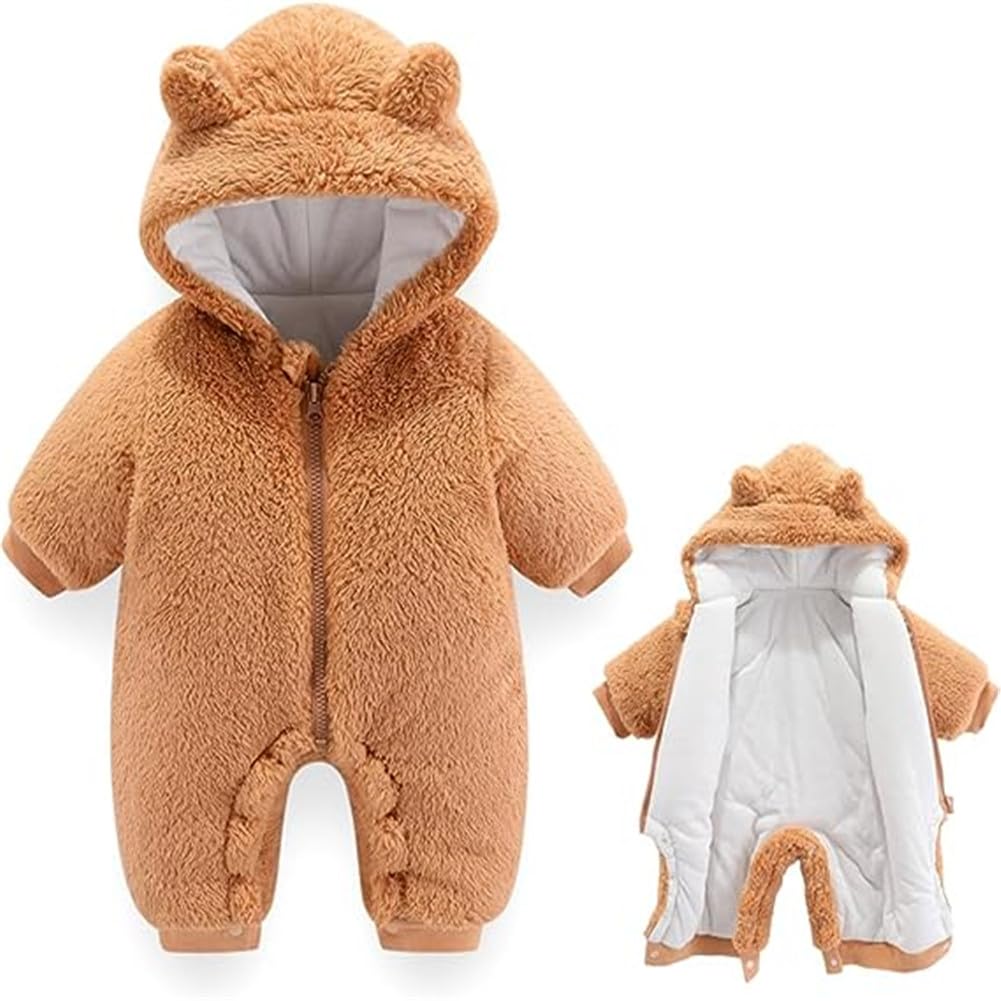 AiWMGL Baby Bear Hooded Fleece Romper Snowsuit